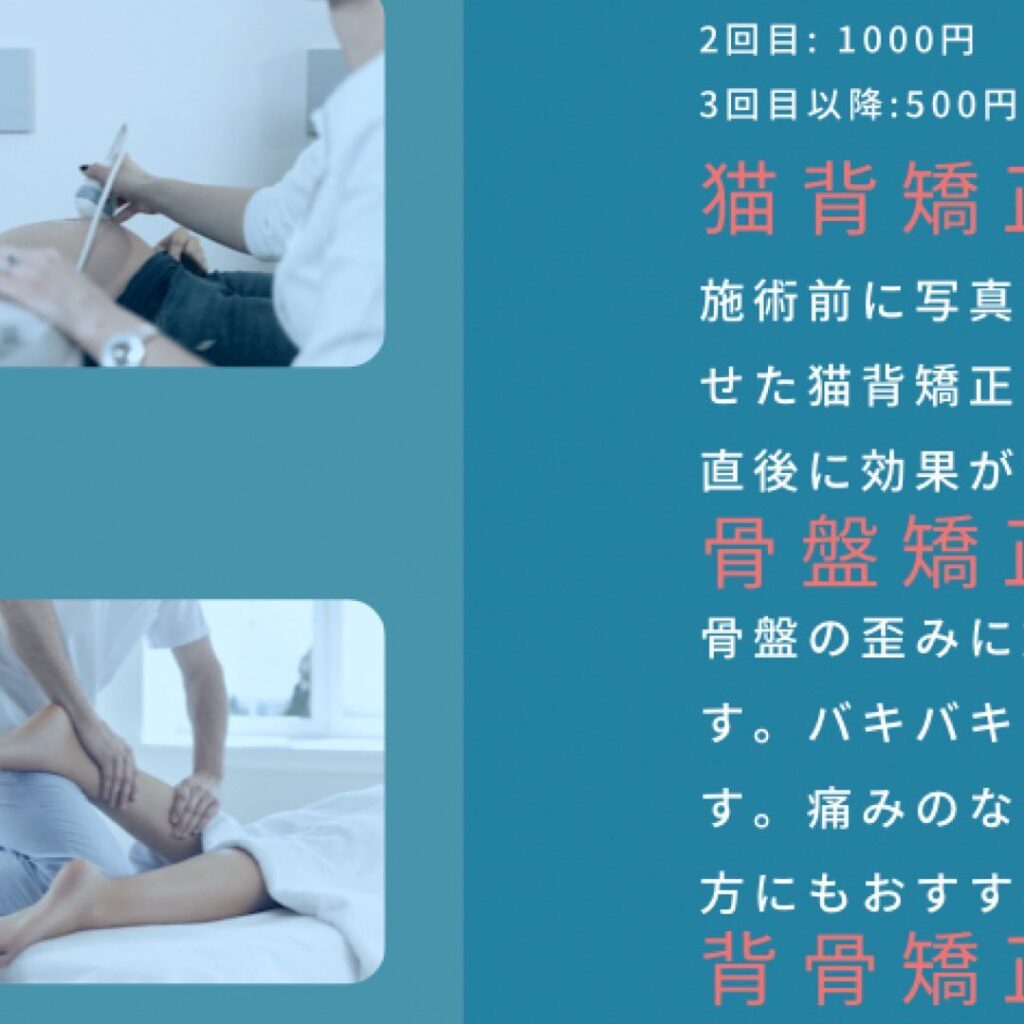 こんばんは！OCEAN整骨院です！本日は、施術メニューをご紹介します①保険治療②猫背矯正③骨盤矯正④背骨矯正　⑤トレーニング指導をメインに施術していきます各メニューしっかりと施術前に評価して、施術後に変化を感じてもらえるようにしていきます。